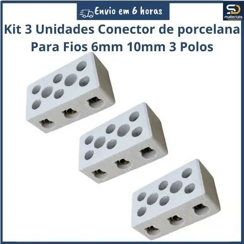 Conector De Porcelana Ceramica Sindal Para Chuveiro 6mm 10mm 3 Polos 3 Unidades