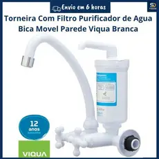 Torneira Filtro Bica Móvel Parede Viqua Marujá ABS Arejador Tripla Filtração 1/4 Volta  Branca