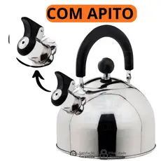 Chaleira Inox 2L com Tampa Alça Térmica e Apito para Café Cha Bebidas