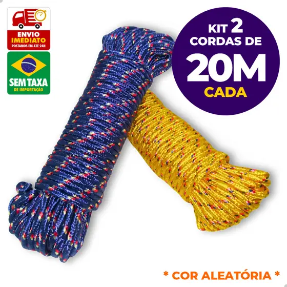 Kit 2 Cordas Reforçadas 10/15/20m Nylon  Multiuso Varal Teto Parede Super Resistente