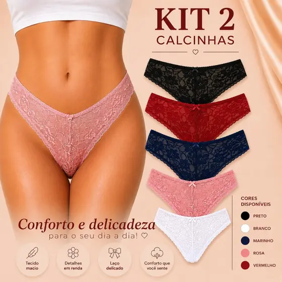 Kit 2 Calcinhas Asa Delta de Renda Calcinha Sensual de Renda