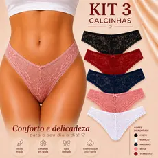 Kit 3 Calcinhas Asa Delta de Renda Calcinha Sensual de Renda