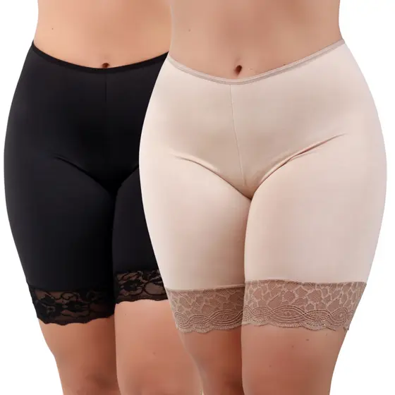 Kit 2 Shorts Segunda Pele com Renda Anágua Cós Alto com Renda