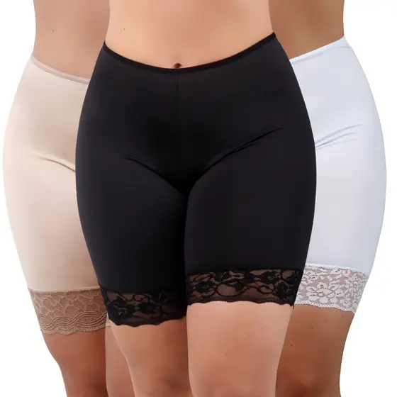 Kit 3 Shorts Cós Alto Modeladora Segunda Pele Bermuda Anágua Liso