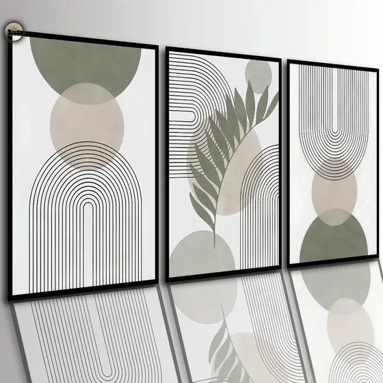 Quadros Decorativos Abstrato Geométrico Verde Moderno Luxo Sala Quarto