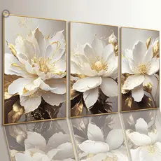 Kit 3 Quadros Decorativos Flor Dourada Luxo Moderno Sala Quarto Parede