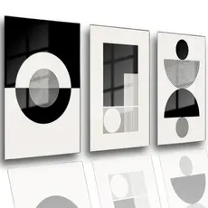 Quadros Decorativos 3 Peças Formas Geométricas Abstrato Preto e Branco Sala