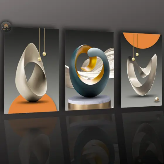 Quadros Decorativos Figuras Geométricas Abstratas Modernas 3 Peças Sala Quarto