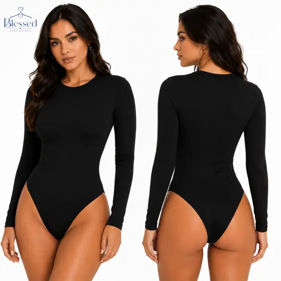 Body Feminino Manga Longa Decote Careca Suplex Frio Inverno