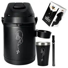 Kit Tereré Copo Bomba Garrafa Térmica Preto 2.5l Personalização
