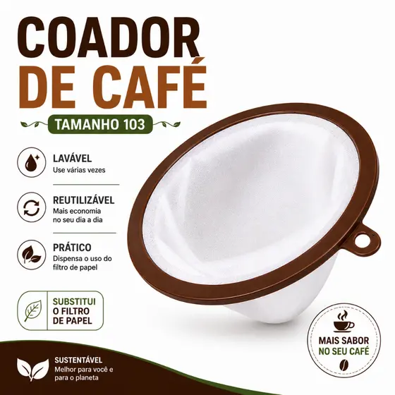 Coador De Café Grande Permanente Reutilizável Tamanho 103 Coa Fácil /2686