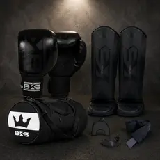 Kit Luva de Boxe Completo para Iniciantes - BKS Boxing - Muay Thai Kickboxing com Caneleira Bandagem Bucal e Bolsa