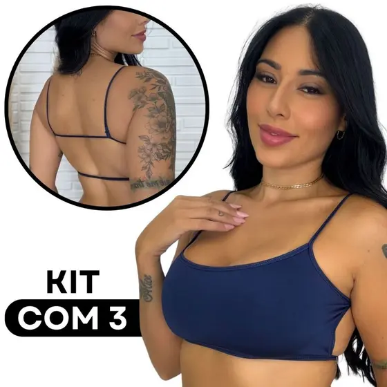 Kit 3 Top Costa Nua Fitness Academia Cropped Sem Bojo Moda Gringa Blogueira
