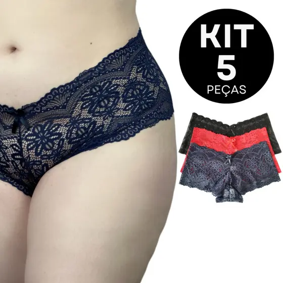 Kit 5 Calcinhas PLUS SIZE Caleçon em Renda Shortinho Calesson Plus
