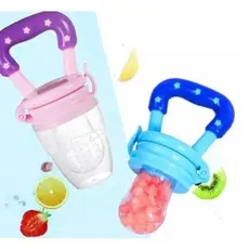 Chupeta Alimentadora Bico De Mamadeira Silicone Infantil Mordedor Chocalho Bebê  Azul Rosa