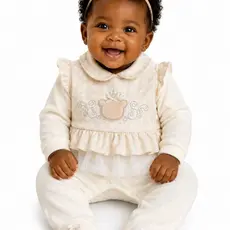 Macacão Bebê Menina Luxo Ursinha Off White em Plush Peluciado - M.Baby