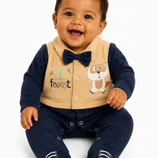 Macacão Bebê Menino Luxo Forest em Suedine Azul Marinho - M.Baby