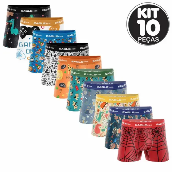 KIT 10 E 5 CUECAS BOX BOXERS INFANTIL