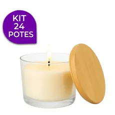Kit Potes de Vidros 150ml para Vela Artesanal Tampa Madeira Nadir Figueiredo Lembrancinha