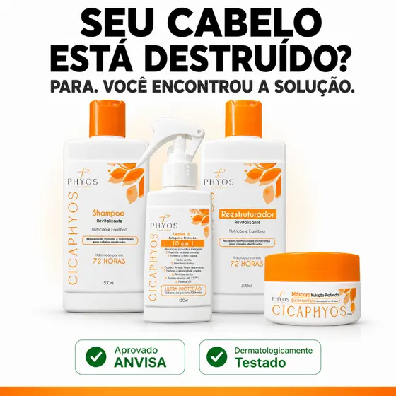 Kit Recuperação Capilar Shampoo + Reestruturador + Leave In + Máscara Nutrição Hidratação Phyos cronograma