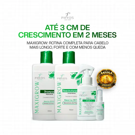 Kit 4 Produtos Crescimento Cabelo barba  Shampoo + Tônico + Leave-in Anti Queda Força Rapunzel MaxiGrow