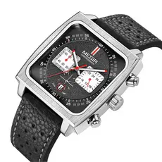 MEGIR 2182 Relógio De Quartzo Com Mostrador Quadrado , Pulseira De Couro Fashion , Presente Esportivo Casual