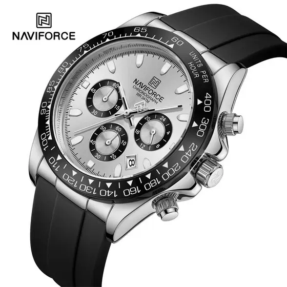 Naviforce 8054 Relógio De Quartzo Masculino Elegante Casual Com Pulseira De Silicone Para Presente