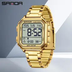 SAMDA 6379 Relógio Digital Quadrado Retrô Masculino Com Pulseira De Aço Inoxidável Para Presente Esportivo