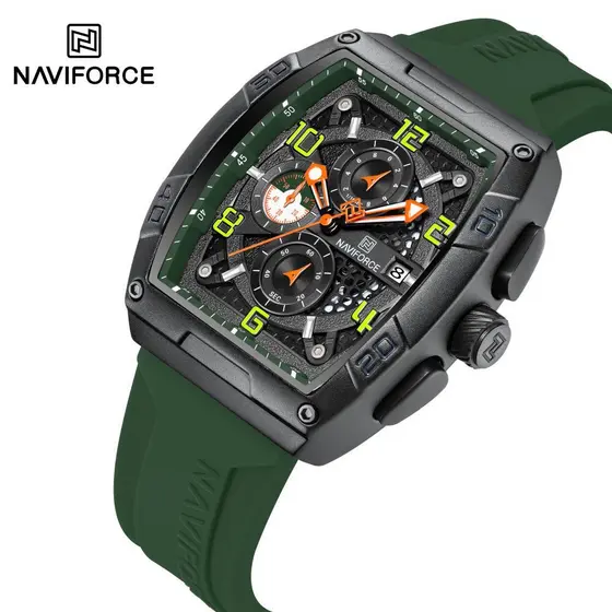 Naviforce 8052 Relógio De Quartzo Masculino Elegante Casual Esportivo Presente De Silicone
