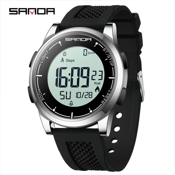 SANDA 9064 Relógio Digital Multifuncional Para Homens Com Pulseira De Silicone Presente Esportivo