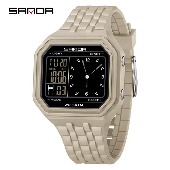 SANDA 6367 Relógio Digital Juvenil Elegante Display Duplo Casual Esportivo Pulseira De Silicone Presente