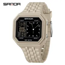SANDA 6367 Relógio Digital Juvenil Elegante Display Duplo Casual Esportivo Pulseira De Silicone Presente