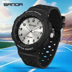 SANDA 6361 Relógio Analógico Esportivo Para Estudantes Adolescentes TPU Pulseira ABS Caso Presente Leve