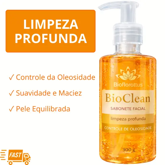 Sabonete Facial Limpeza Profunda Controle de Oleosidade Antiacne Pele Oleosa Bioclean 300ml