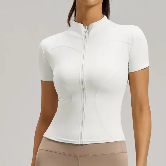 Camiseta Apertada Zipper Yoga Vestu谩rio Feminino De Secagem R谩pida Esportivo De Manga Curta Jaqueta Gola Alta Aptid茫o De