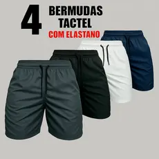 KIT 4 Shorts Masculino Tactel Premium com Elastano Bermuda Leve Academia Treino