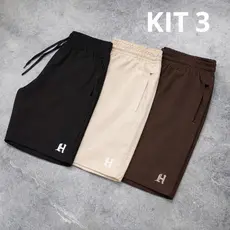 KIT 3 Shorts Masculino Premium Tactel Elastano Bermuda Fitness Corrida Praia
