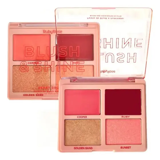 Paleta Blush & Shine Ruby Rose HB-M1001-2 - Brilho E Cor ✨
