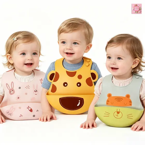 Babador De Silicone Impermeável Para Bebê Fácil De Limpar Pega Migalhas Infantil Menina Menino