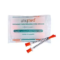 Seringa para insulina 1,0mL c/ agulha 6 x 0,25mm pct c/ 10 - Uniqmed