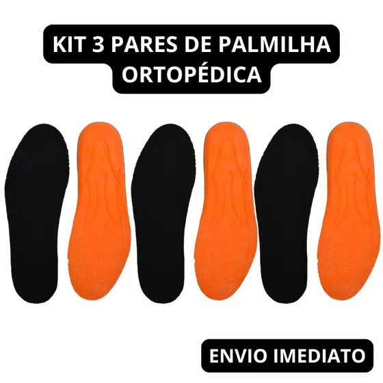 Kit 3 Pares de Palmilha Ortopédica Fina Gel PU Anatômica Confortável Tênis Botas Coturnos