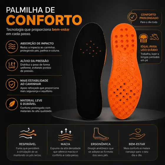 Palmilha Ortopedica em Gel Confortavel Anti Impacto Para Varias Horas de Trabalho Alivio Dores