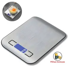 Kit Balança Digital Cozinha e Portátil Inox de 0,1g a 10kg com Pilhas Inclusas