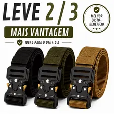 Kit 2/1 Cintos Táticos de Nylon Masculino 4cm Fivela Engate Rápido Ajustável Preto Verde Caqui