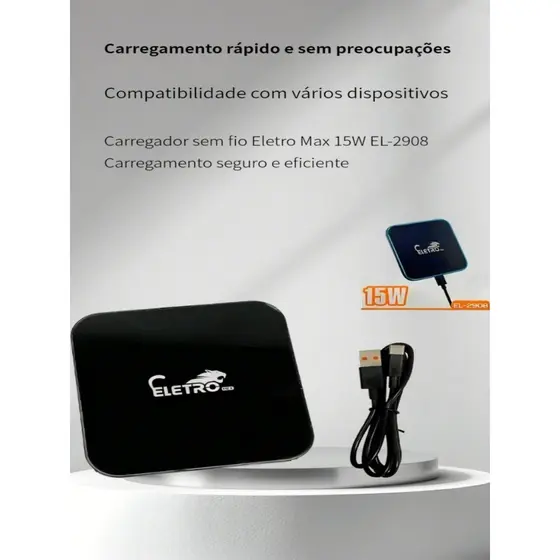 ELETROMEX-2908 Carregador Sem Fio Indução Carregamento 15w wireless
