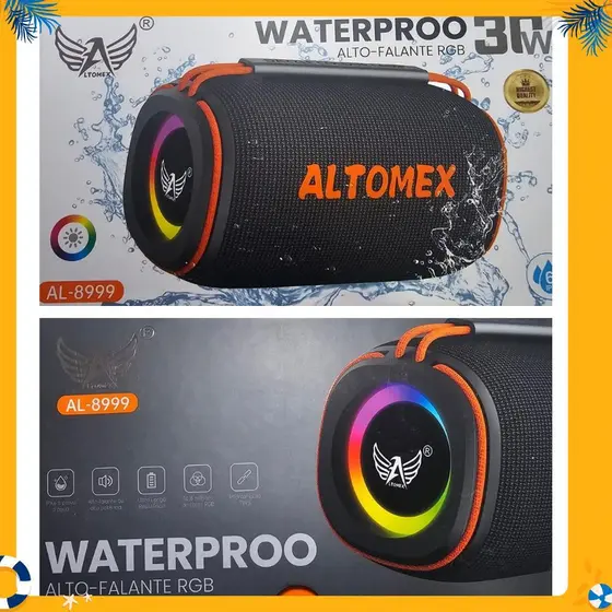 Caixa De Portátil Compacta Potente 30 W À Prova D'Água Luz Led RGB TWS Fm P2 Cartão Memória Som