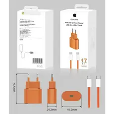 Carregador 40w Turbo iPhone 17 Pro Max Completo Fonte USB C e Cabo Tipo C Original