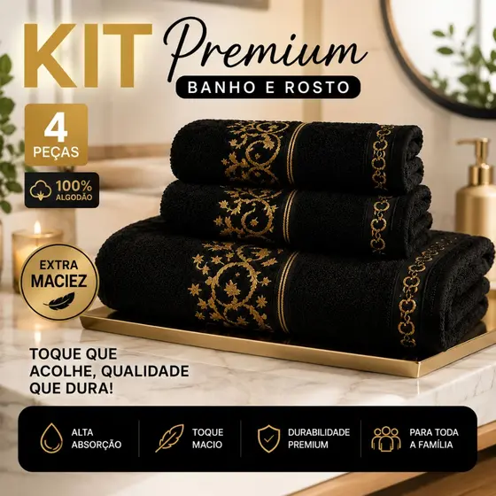 Kit 4 Toalhas de Banho e Rosto 75cm x 150 cm Alta Absorção Jogo 100% Algodão