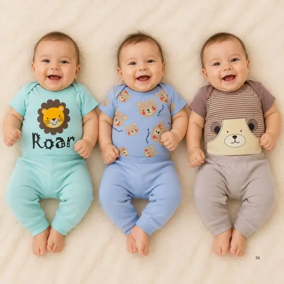Kit Roupa Bebê Masculino 1,3 ou 5 Conjuntos Body Manga Curta e Calça Algodão Infantil