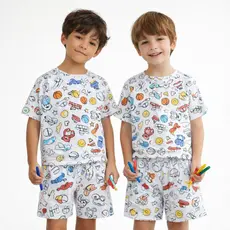Conjunto Pijama Infantil Menino Colorir + Canetinhas Pinte e Lave Promoção de Hoje